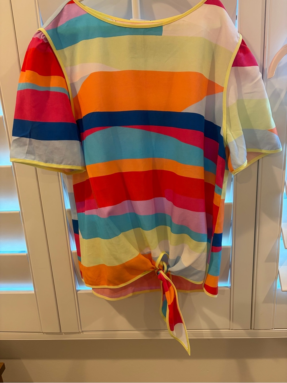 CROSBY by Mollie Burch Rainbow Abstract Wave Stripe Front Tie Top
